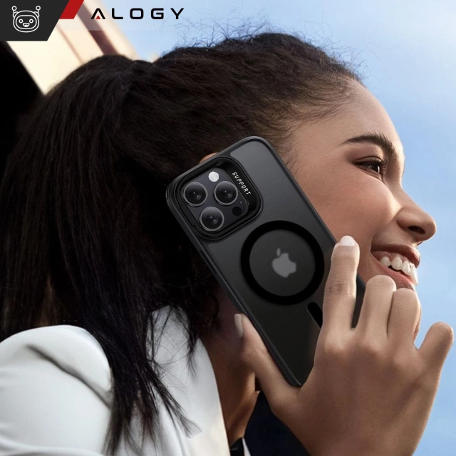 Alogy Etui hybrydowe ochronne do Apple iPhone 16 Pro KickStand Hybrid Case z podpórką do MagSafe Czarne