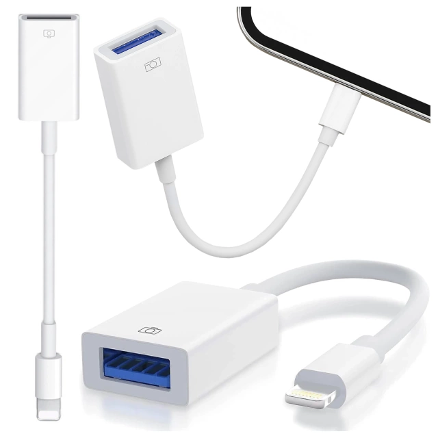 Przejściówka Adapter USB OTG USB-A 3.0 do Lightning, Kabel do iPhone i iPad, Obsługa Pendrive, Szybki Transfer Danych, Alogy OTGLink™ – Biały