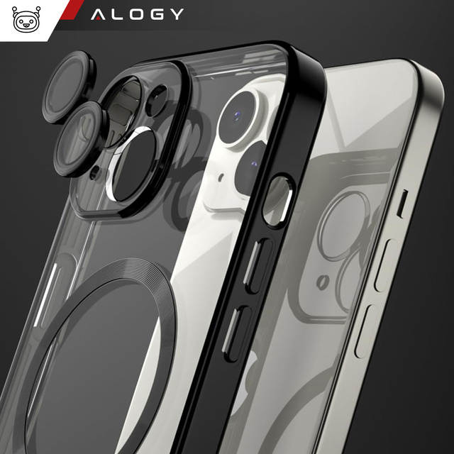 Alogy Etui do iPhone 15 Plus MagSafe Case Glamour Luxury Ring obudowa Czarne przezroczyste