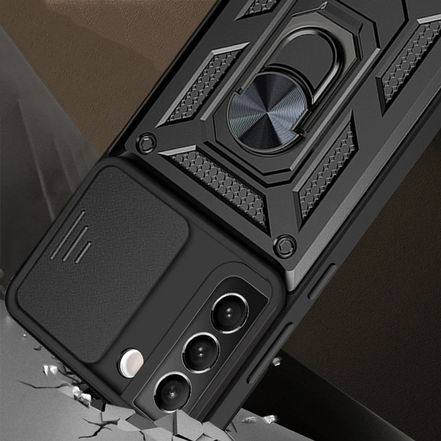 Alogy Etui na telefon obudowa z osłoną aparatu Camshield Stand Ring do Samsung Galaxy S22 Plus Czarne
