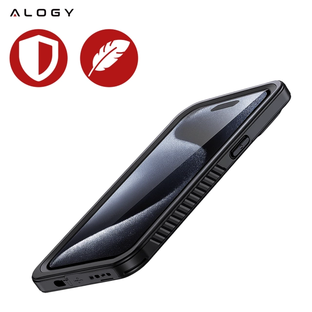 Alogy Etui do Apple iPhone 15 Pro Pancerne 360 case do Mag Safe wodoodporne Armor IP68 czarne