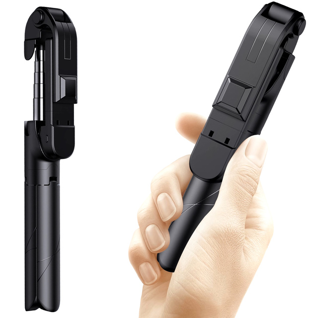 Alogy Uchwyt Bezprzewodowy Selfie Stick Bluetooth składany Tripod Mini statyw do telefonu z lampką LED
