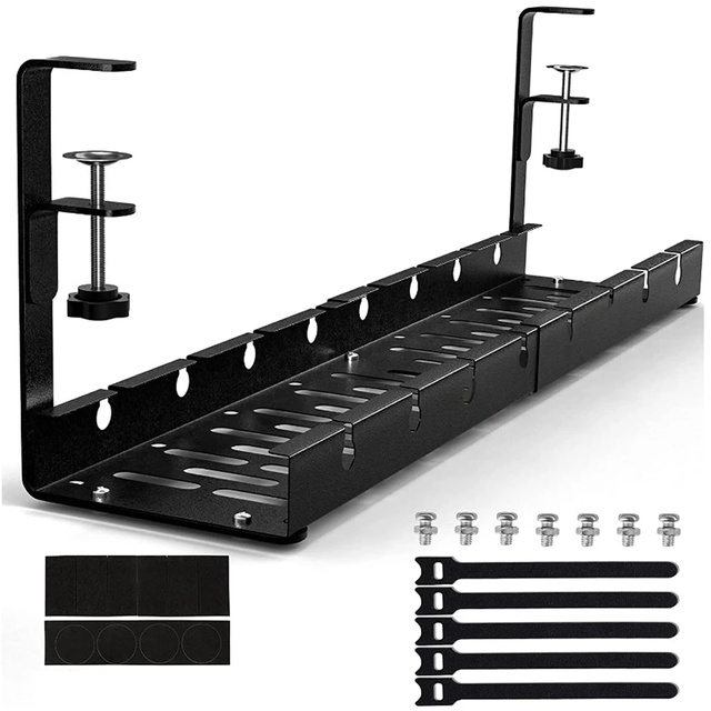 Alogy Organizer kabli pod blat półka regulowana na kable listwe biurkowy aluminiowy uchwyt Czarny 