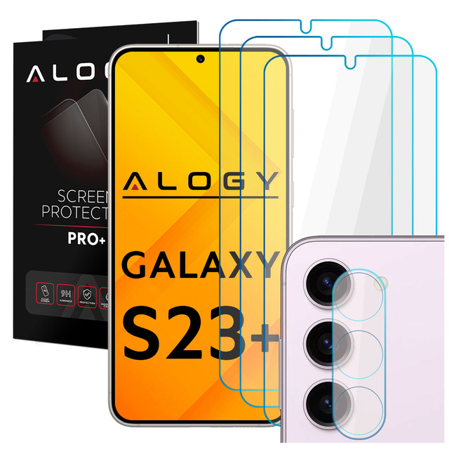 3x Szkło hartowane na ekran 9h + Szkło na obiektyw  Alogy Glass Pack do Samsung Galaxy S23+ Plus 