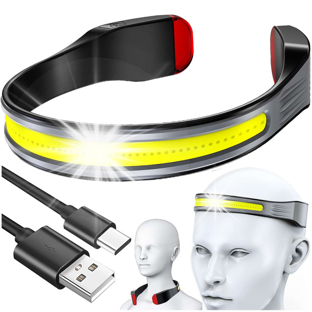 Alogy Lampka czołowa Czołówka latarka na czoło głowę LED COB USB-C Type C 3 Tryby świecenia IPX4