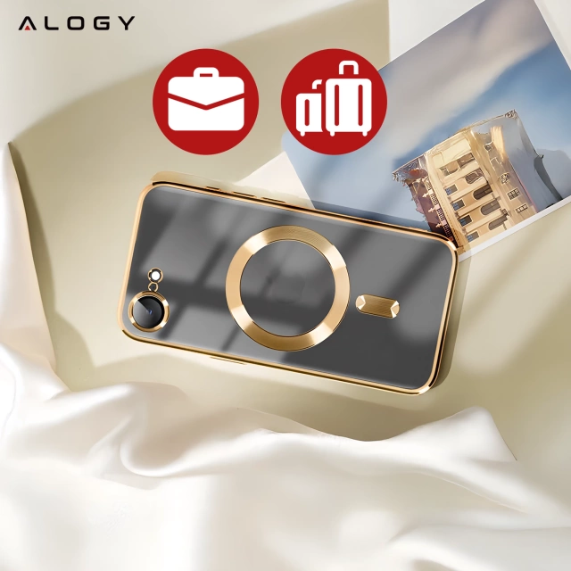 Etui do Apple iPhone 16e Alogy LuxeShield™️ Glamour Luxury Ring obudowa do MagSafe z osłoną aparatów Złote
