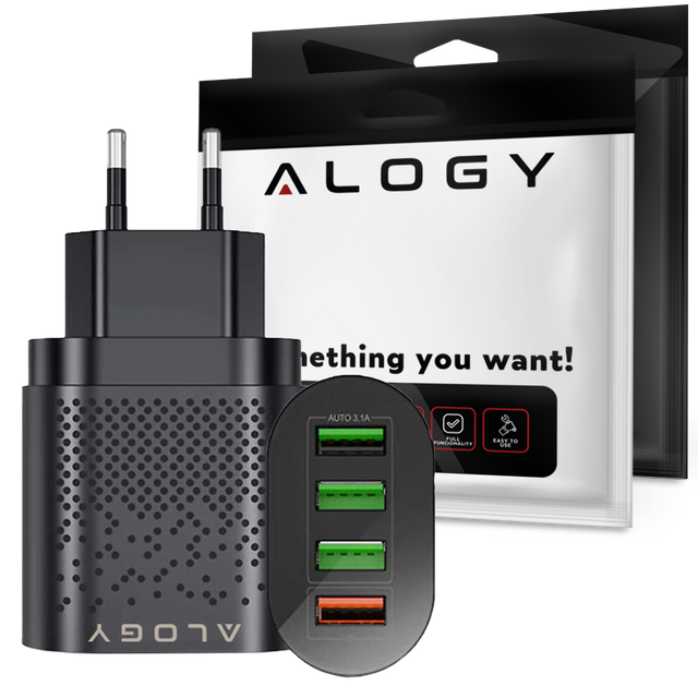 Alogy Ładowarka sieciowa szybka 4x USB Quick Charge 3.0 2.4A Czarna