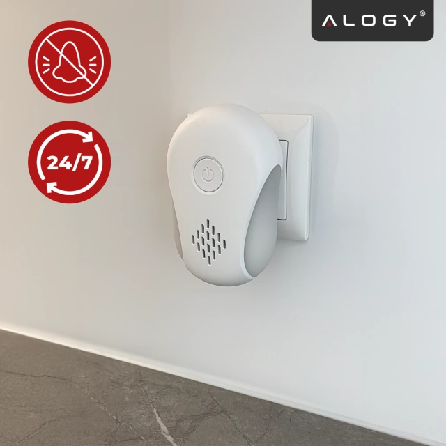 Odstraszacz Szkodników do 250 m² Ultradźwiękowy do Gniazdka, Przeciwko Owadom, Komarom, Muchom, Myszom, Karaluchom, Bez Chemii, Alogy DuoGuard™ – Biały