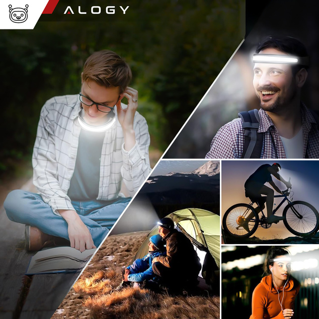 2x Alogy Lampka czołowa Czołówka latarka na czoło głowę LED COB USB-C Type C 3 Tryby świecenia IPX4