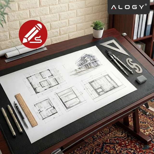 Podkładka na biurko 120×60 cm – antypoślizgowa mata ochronna z eleganckiej ekoskóry PU, pod mysz i klawiaturę, stylowa i trwała – Alogy WorkMat™ Czarna