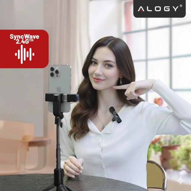 2x mikrofon krawatowy bezprzewodowy Alogy Lightning do Apple iPhone iPad małe mikrofony zestaw dwóch mikrofonów