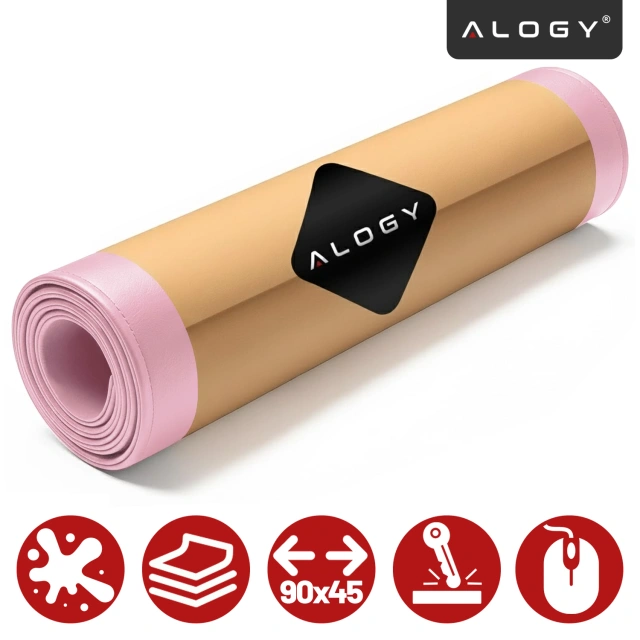 Podkładka na biurko 90×45 cm – antypoślizgowa mata ochronna z eleganckiej ekoskóry PU, pod mysz i klawiaturę, stylowa i trwała – Alogy WorkMat™ Różowa