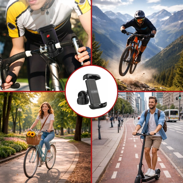 Uchwyt rowerowy do telefonu 4.7–6.8" – regulowany, obrót 360°, stabilne mocowanie na kierownicę roweru i motocykla – Alogy Sport Pro-Fit™ Czarny