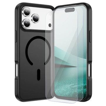 Zestaw 3w1 Etui Hybrydowe MagSafe + 2x Szkło Hartowane do Apple iPhone 17 Pro Max, Wzmocniona Ochrona, Odporne i Precyzyjnie Dopasowane, Alogy 3in1 Case Pack™ – Czarne