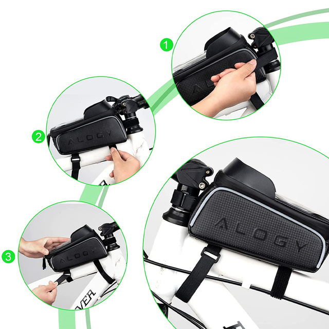 Alogy Sakwa 2L Torba rowerowa na rower uchwyt na telefon do 6.7" na ramę Czarna
