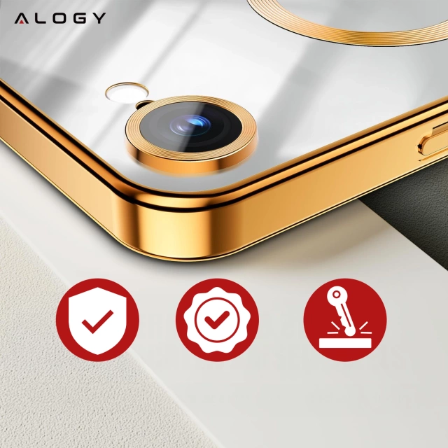 Etui do Apple iPhone 16e Alogy LuxeShield™️ Glamour Luxury Ring obudowa do MagSafe z osłoną aparatów Złote