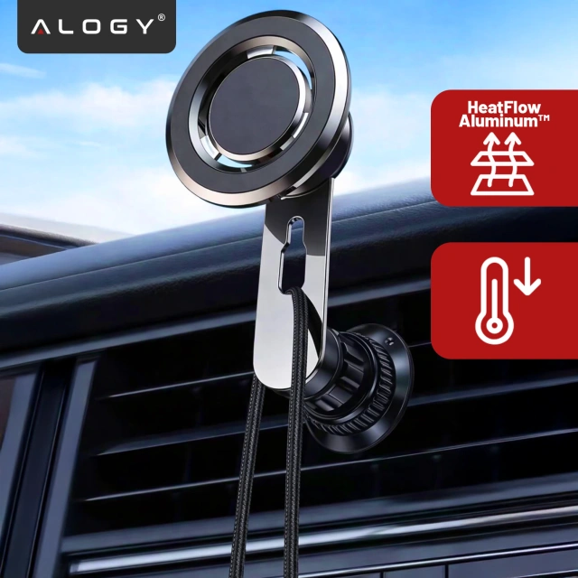 Alogy Uchwyt do samochodu samochodowy MagSafe Airvent car holder do telefonu do MagSafe na kratkę Czarny
