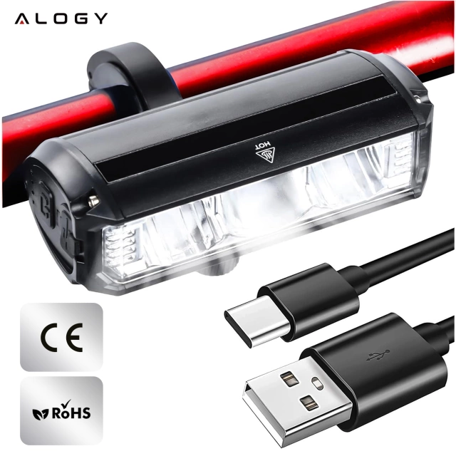 Alogy 610 Lampka rowerowa przednia halogen LED światło oświetlenie roweru na przód rower kierownicę Mocna 900lm czarna