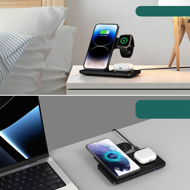 Alogy Ładowarka indukcyjna Qi 3w1 stacja ładująca do Apple iPhone AirPods Watch 15W QC 3.0 Czarna
