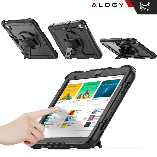 Etui ochronne Alogy Pirate Armor stojak pasek case obudowa do Apple iPad (10 Gen.) 2022 10.9" /  iPad 11 A16 (11. Gen.) 2025 Czarne