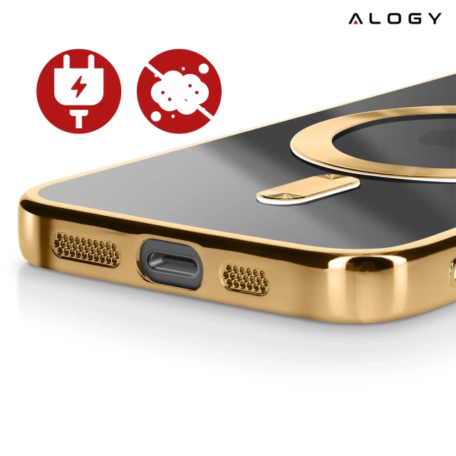 Etui do Apple iPhone 16e Alogy LuxeShield™️ Glamour Luxury Ring obudowa do MagSafe z osłoną aparatów Złote