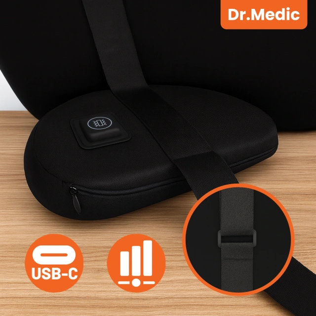 Poduszka samochodowa masująca lędźwiowa – ergonomiczne wsparcie pleców i odcinka lędźwiowego, elektryczny masażer z wibracjami i regulacją wysokości dla kierowcy i pasażera – Dr.Medic RelaxLumbar™