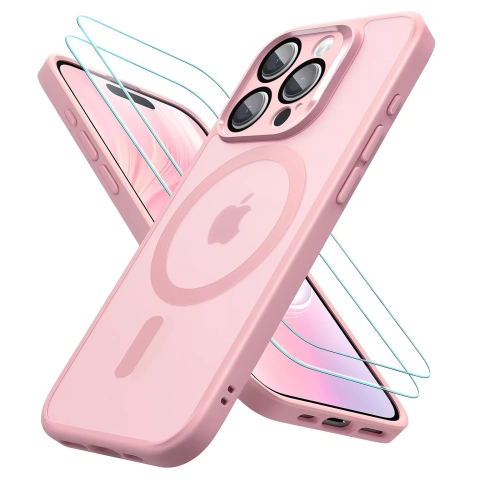 3w1 Zestaw Etui Hybrydowe + Szkło do Apple iPhone 16 Pro Max obudowa ochronna Hybrydowe MagSafe z ochroną obiektywu case + 2x Szkło hartowane ochronne na telefon Alogy 3in1 Case Pack Różowe