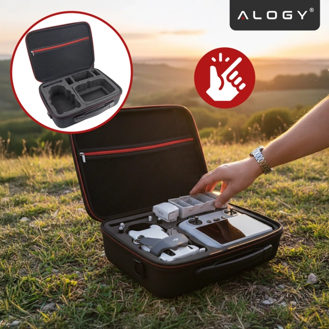 Alogy Hard Case Pokrowiec sztywny kuferek walizka etui do drona DJI Mini 4 Pro / DJI Mini 3 Pro / Mini 3 twarde z paskiem Czarny