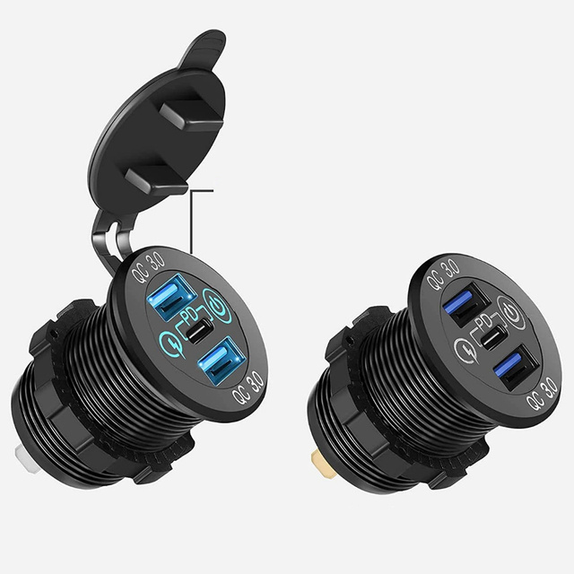 Alogy Ładowarka samochodowa LED gniazdo Mini Car Charge konektory Alogy 2x USB QC 3.0 + USB-C 60W