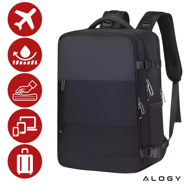 Plecak na laptopa tablet męski damski podróżny na walizkę do biura podróży Unisex 45x30x20cm Alogy Czarny