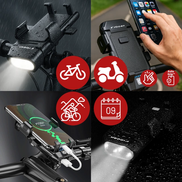 Alogy 4w1 Uchwyt rowerowy na telefon + lampka przednia + dzwonek na rower + Powerbank 3000mAh Bicycle Front Light