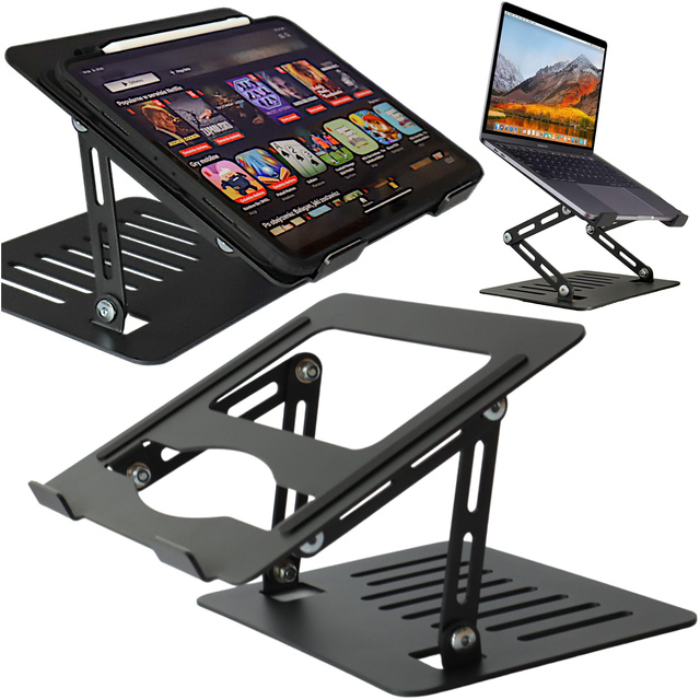 Alogy Uchwyt na laptop Macbook tablet 17" stojak podstawka składany regulowany aluminiowy na biurko 25 x 21.5cm Grafitowy