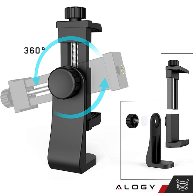 Alogy Uchwyt mocowanie adapter 360 na telefon do statywu selfie stick 1/4 czarny