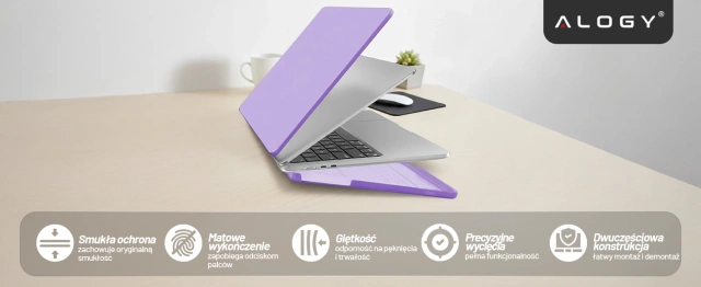 Etui do Apple Macbook Air 13.6 2022-2025 (M2/M3/M4) – elastyczna, matowa obudowa ochronna, lekka i odporna – Alogy AirGuard™ Fioletowy