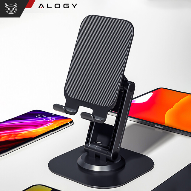 Alogy Uchwyt stojak podstawka biurkowy na biurko regulowany obrotowy 360 na telefon tablet 12.9" aluminiowy Czarny