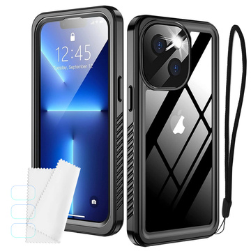 Alogy Etui wodoodporne do Apple iPhone 13 360 Pancerne Armor IP68 ze smyczką Czarne