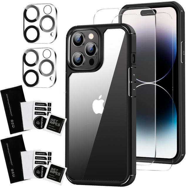 Alogy Hybrid Case Etui pancerne + 2x Szkło na ekran + 2x obiektyw do Apple iPhone 14 Pro Max Zestaw 5w1