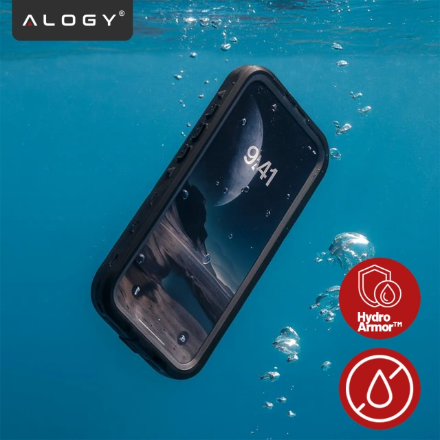 Etui Wodoodporne do Apple iPhone 17 6.3", Pancerna Obudowa 360° z Przezroczystym Tyłem, Kompatybilna z MagSafe, Alogy HydroArmor™ IP68 Case – Czarne