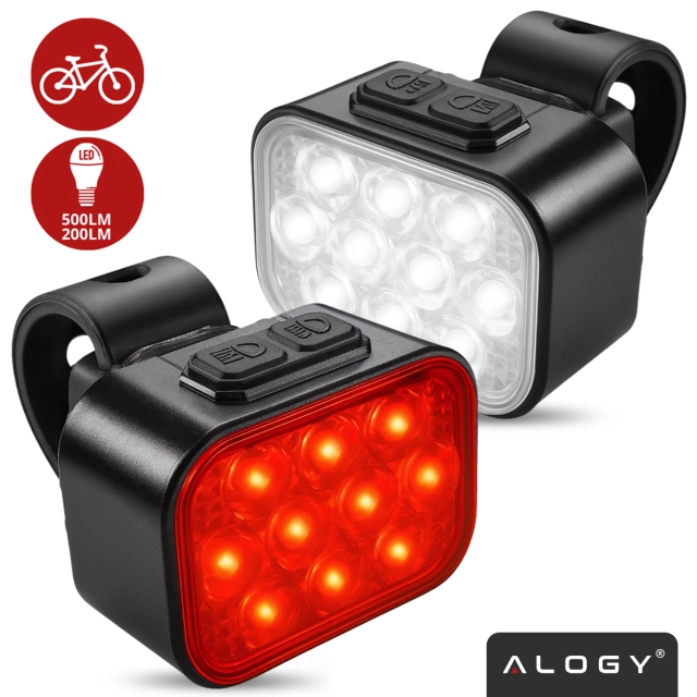 Lampka rowerowa LED Alogy DuoRide™ Lights Latarka na rower wodoodporne światło światełko na przód i tył przednia tylna 2 sztuki 10 LED
