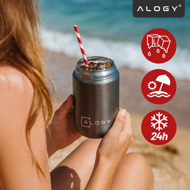Alogy Termos obiadowy na jedzenie zupe dla dzieci 700ml ze stali nierdzewnej + składana łyżeczka termiczny szary