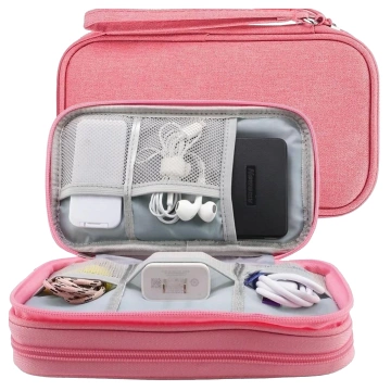 Etui Podróżne na Akcesoria, Organizer na Kable, Ładowarki, Telefon i Powerbank, Wielofunkcyjne i Kompaktowe 21 x 12,5 x 5 cm, Alogy TravelPack™ – Różowe