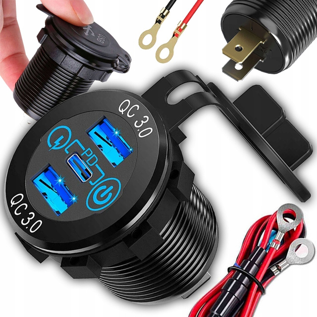 Alogy Ładowarka samochodowa LED gniazdo Mini Car Charge konektory Alogy 2x USB QC 3.0 + USB-C 60W