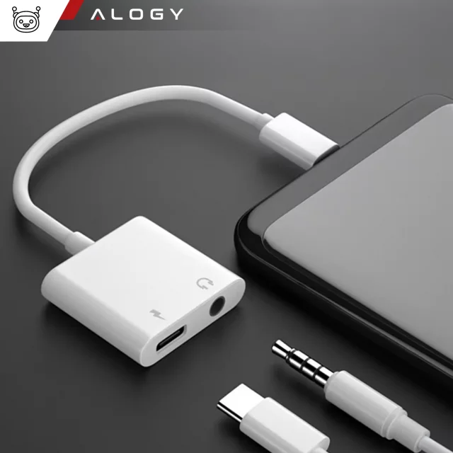 Adapter USB-C do Mini Jack 3.5mm i USB-C Kabel AUX Alogy do Apple iPhone USB-C Biały