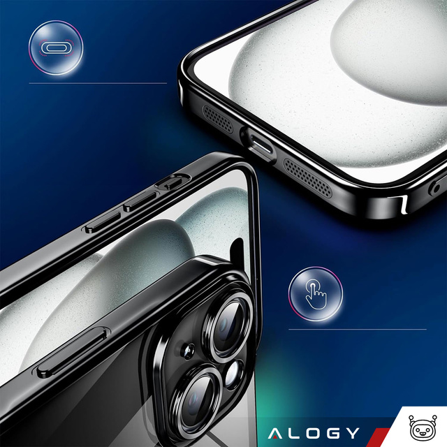 Alogy Etui do iPhone 15 Plus MagSafe Case Glamour Luxury Ring obudowa Czarne przezroczyste