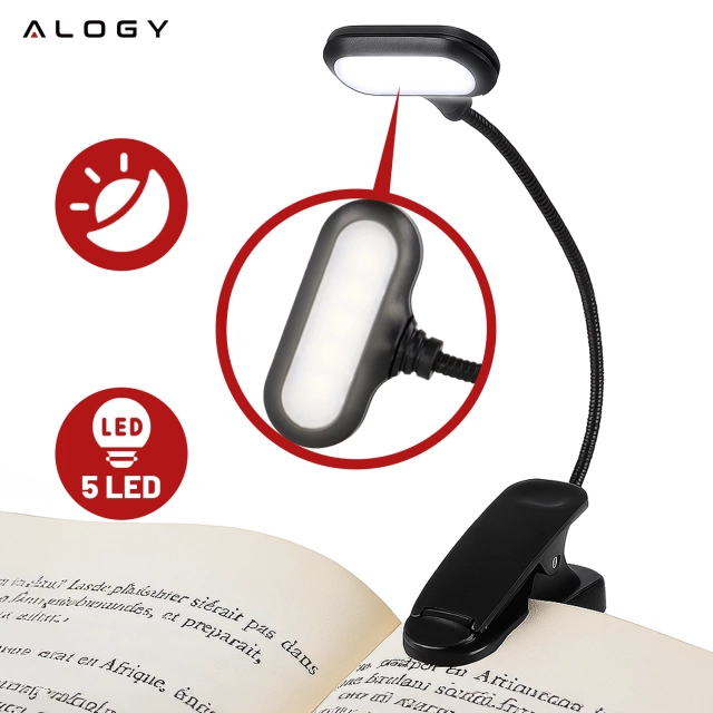 Alogy Lampa biurkowa LED z klipsem Bezprzewodowa Czarna