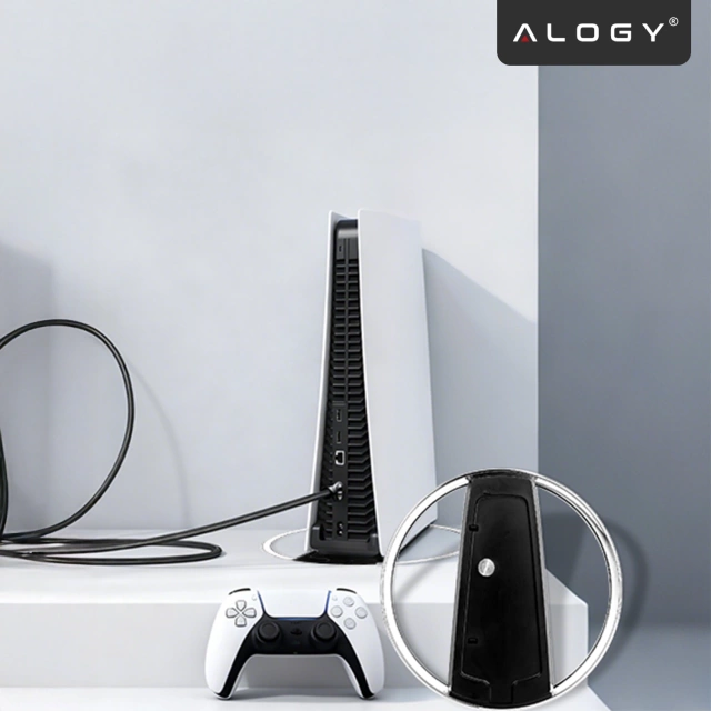 Stojak pionowy do PlayStation 5 PS5 / Slim / Pro – stabilna metalowa podstawa chłodząca, antypoślizgowa, poprawia cyrkulację powietrza – Alogy SteelStand™