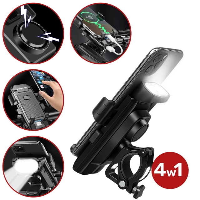 Alogy 4w1 Uchwyt rowerowy na telefon + lampka przednia + dzwonek na rower + Powerbank 3000mAh Bicycle Front Light