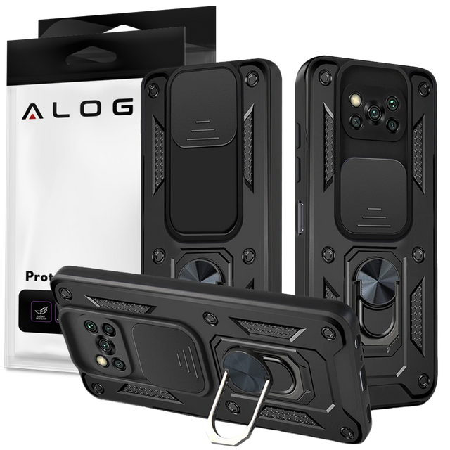 Alogy Etui na telefon obudowa z osłoną aparatu Camshield Stand Ring do Poco X3 Pro / NFC czarne