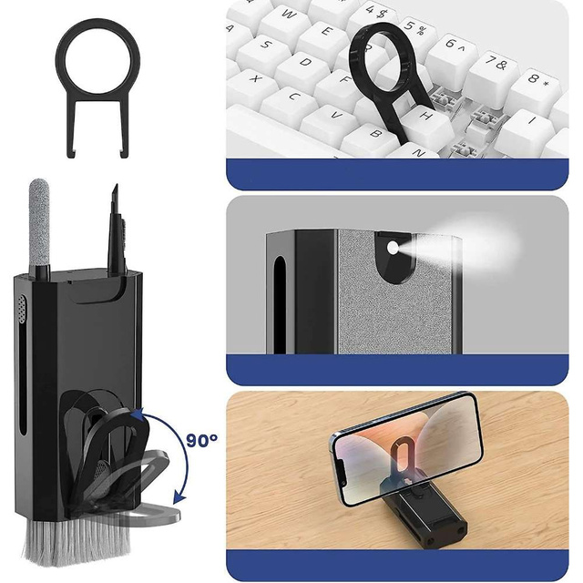 Alogy Czyścik wielofunkcyjny Zestaw do czyszczenia ekranu klawiatury Cleaner Set 8w1 do telefonów laptopów komputerów Czarny