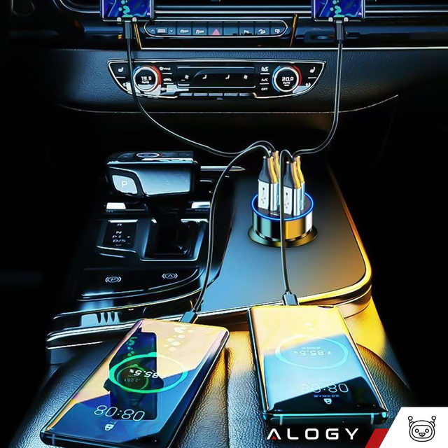 Alogy Car Ładowarka samochodowa 4x USB QC 3.0 + USB C PD 20W LED szybka mocna 250W czarna